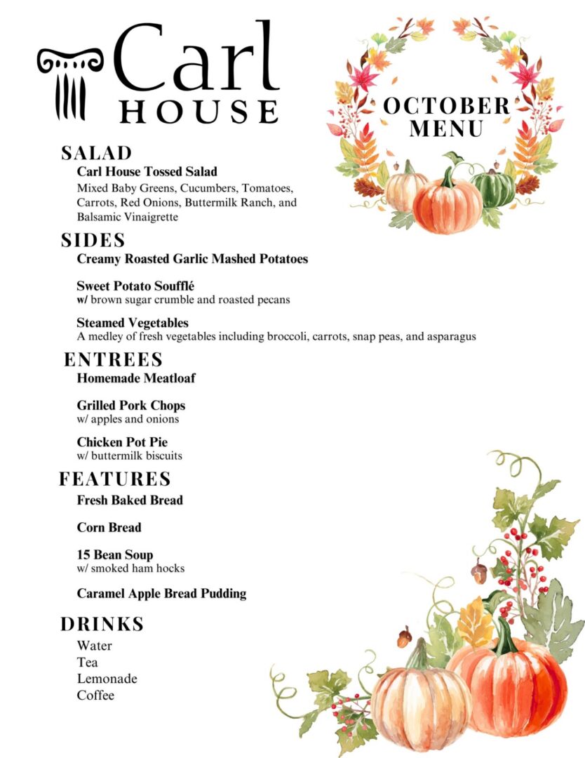 October Dinner at Carl House Menu