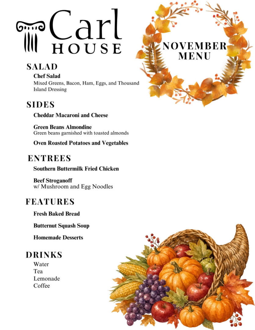 November Dinner at Carl House Menu